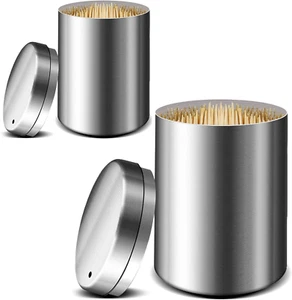 2Pcs Stainless Steel Metal Toothpick Holder Dispenser with Toothpicks Home Decor - Picture 1 of 12