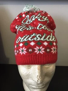 BABY IT’S COLD OUTSIDE CHRISTMAS POM Winter Warm Stocking Hat Beanie Toque - Picture 1 of 4