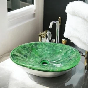 Grüner Achat Stein Waschbecken Waschbecken | Luxus Edelstein Bad Accessoires Dekor - Bild 1 von 7
