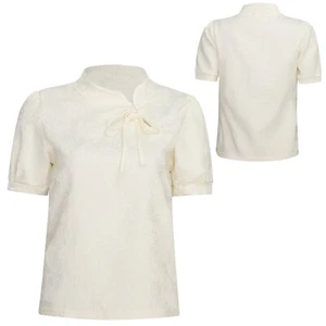 Womens Shirt Mandarin Collar Pullover Fashion Top Side Chines Blouses Jacquard - Picture 1 of 20