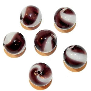 G2667 Dark Purple & White Swirls 12mm Round Blown Lampwork Glass Beads 10pc - Picture 1 of 2