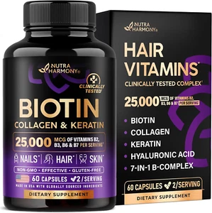 Biotin Collagen Keratin - Clinically Tested Supplement - Hair Growth Support- 25 - Picture 1 of 11