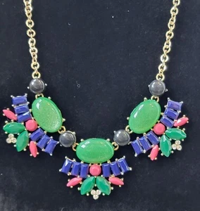 Gold Toned Multi Color Acrylic Stones Statement Necklace 20" Costume Jewelry - Picture 1 of 5