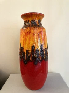 Jarrón alto de Alemania Occidental rojo naranja y lava - Imagen 1 de 4