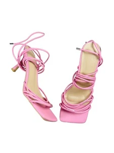 Z CODE Z Pre-Owned Women's Pink Square Toe Lace Up Stiletto Heels Size 7 - Picture 1 of 8