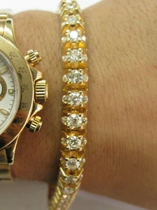Round Diamond Tennis Bracelet 14Kt Yellow Gold 12.30Ct 8" G/VS2-SI1 - Picture 1 of 8