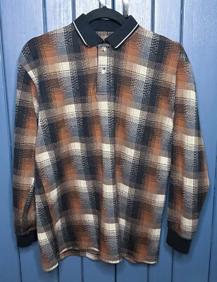 Vintage Brown Black Plaid Polo Shirt Small Goblincore Cottagecore Guy Grandpa - Image 1 of 4