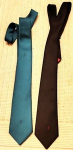 Lot of 2 -YSL -YVES SAINT LAURENT -Silk Designer Neck Ties-Teal Blue/Black - Picture 1 of 3