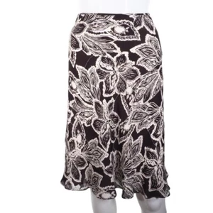Ellen Tracy Skirt Women Size 12 Petite Silk Trumpet Lined Floral Black White EUC - Picture 1 of 9