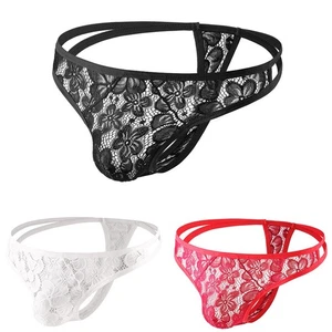 Men Jacquard Lace Sheer Low Rise Thong Breathable G String TBack Underwear - Picture 1 of 22