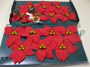 2-Vintage String of 7 Red Poinsettias KMART Lights 1992 Has No Box NEW - Picture 1 of 8