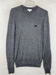 Lacoste Sweater Mens XS Gray Marled Pure Wool Pullover Crewneck Designer Logo - Picture 1 of 13