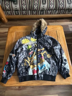 Nickelodeon Members Only Rugrats Puffer Jacket Size M Black Fur Hooded - Image 1 of 4