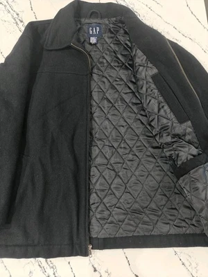 VTG Gap Wool Blend Coat Jacket Men's Size L Full Zip Black Quilted Liner Y2K - Image 1 of 4