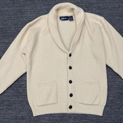Cárdigan suéter vintage Blair para hombre mediano crema acanalado chal cuello pescador Foto 1 de 4