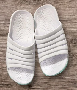 Womens Size 11 Adidas Adilette White & Aqua Slip On Sandals Slides Summer - Picture 1 of 5