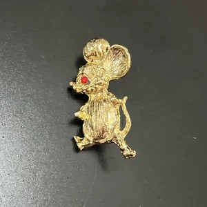Spilla spilla topolino tono oro vintage con occhi rossi - Foto 1 di 5