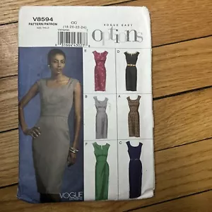 Vogue Easy Options Sewing Pattern 8594 Misses’ Dress Lined Size 18-24 Cut GG - Picture 1 of 4