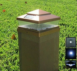 Solar Square Outdoor 4" 5" 6" Copper Finish 5 LED Patio Fence Post Cap Light - Picture 1 of 2