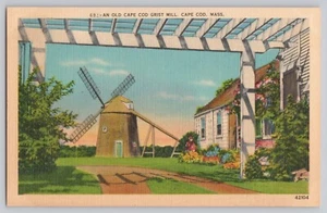 Eine alte Cape Cod Schrotmühle - Cape Cod Masse helle Leinen Postkarte - Bild 1 von 2