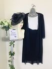 BNWT Veromia Small Size 16 Navy Stretch Mother of Bride Groom Midi  Outfit