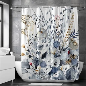 Floral Shower Curtain 72 x 78" Polyester Fabric Printed with Hooks for Bath - Picture 1 of 7