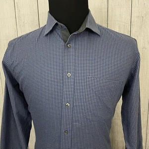 Camisa Paul Fredrick Para Hombres Talla 16 Azul Pata de Gallo Calce Ajustado Sin Planchar Botón Delantero - Imagen 1 de 7