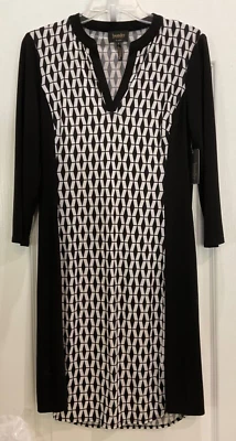 Vestido Laundry Mujer Línea A Talla S Negro Blanco Cuello en V Mangas 3/4 Nuevo L47 Foto 1 de 4