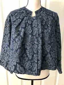 Venezia By Lane Bryant Floral Blue Gold Metallic Bolero Jacket - Picture 1 of 7