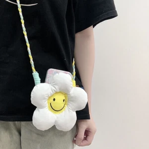 Crossbody Flexible Phone Holder Carry Clip Adjustable Rope Strap Flower Plush - Picture 1 of 1