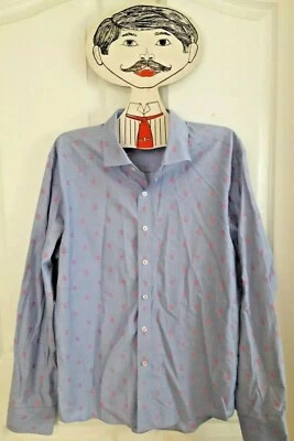 Camisa Harrison Para Hombres Mediana Botón Fundición Azul Pin Rayas Rosa Estampado Paisley Foto 1 de 4