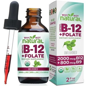 Vitamin B12 Liquid Plus Folate - Organic Sublingual Extra Strength Vegan Drop... - Picture 1 of 6