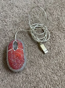 Silver And Red Bling Rhinestone Wired Mouse For Computer Laptop PC - Picture 1 of 9