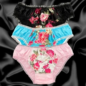 Satin Floral Frilly Sissy Full Bum Panties Bikini Knicker Underwear Size 10-20 - Picture 1 of 28