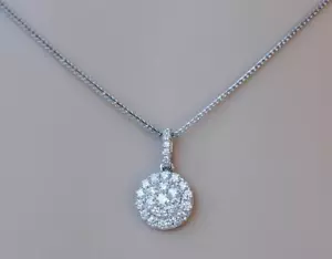 Diamond Pendant Necklace 0.77ct Halo 18k White Gold 10mm - Picture 1 of 9