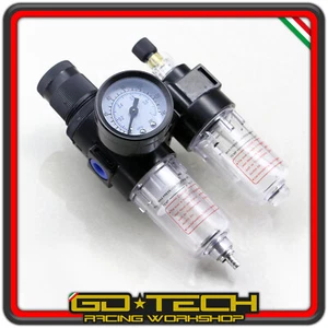 GRUPPO FRL REGOLATORE PRESSIONE COMPRESSORE ARIA ANTICONDENSA OLIATORE 1/4" BAR - Afbeelding 1 van 3