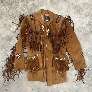 Fringed Buckskin Color Suede Beaded Jacket •44 •Echo Mountain by Arturo Mexico - Picture 1 of 7
