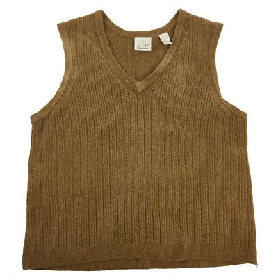 EP PRO Golf Mujer Marrón Sólido Cuello en V 100% Acrílico Suéter Chaleco Talla Grande Foto 1 de 4