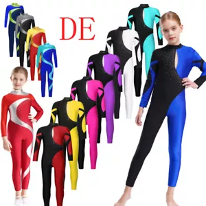Mädchen Gymnastik Anzug Langarm Glitter Strass Leotard Figure Skating Bodysuit - Picture 1 of 128