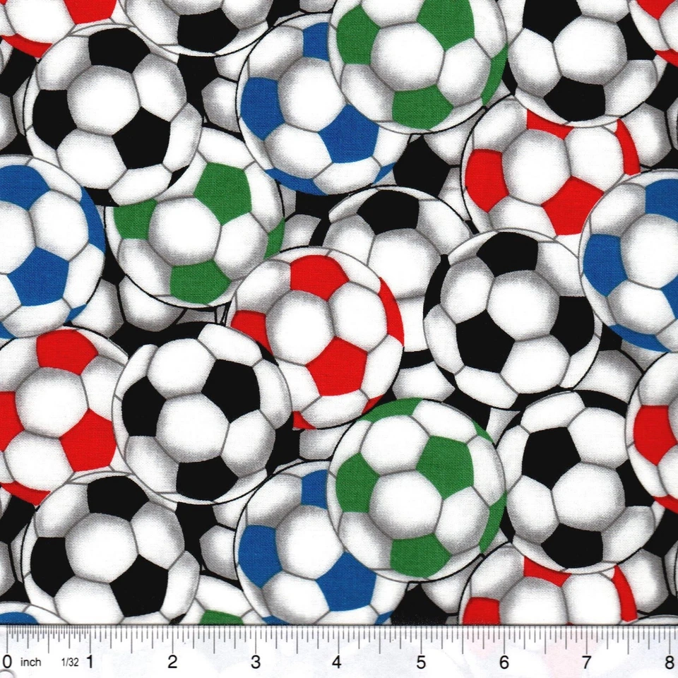 Soccer Balls Sports 100% Cotton Fabric Last One 30" x 44" Piece - Image 1 of 1