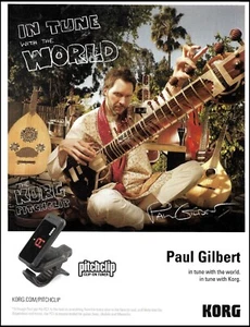 Paul Gilbert for the Korg PC1 Pitchclip clip-on tuner on sitar 2012 ad print - Picture 1 of 3