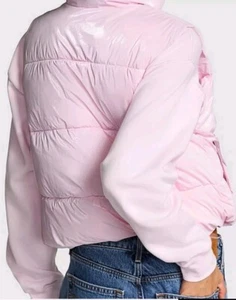 Victoria Secret PINK High Shine Marshmallow Puffer Vest Tulip Pink or White  XL - Picture 1 of 4