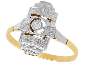 Antique 1920s Art Deco Diamond, 14 ct Yellow Gold & 14 ct White Gold Set Ring - Picture 1 of 9