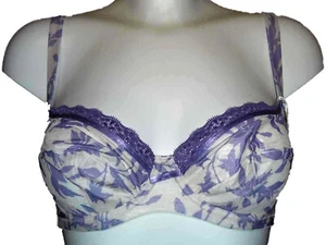 Panache Fiesta Ivory & Purple Underwired Bra UK 30D Eur 65D No padding Superbra - Picture 1 of 1