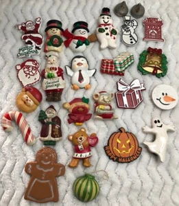 Vintage Christmas Holiday Magnets Snowman Santa Presents Halloween Ghost Pumpkin - Picture 1 of 3