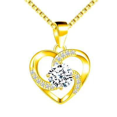 Damen Halskette Herz Gold Kette Anhänger Frauen Schmuck Geschenk  925 Silber - Bild 1 von 4