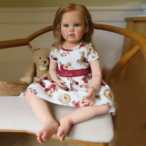30in Painted Reborn Baby Doll with Hand-Rooted Hair Cloth Body Toddler Girl Gift - Picture 1 of 6