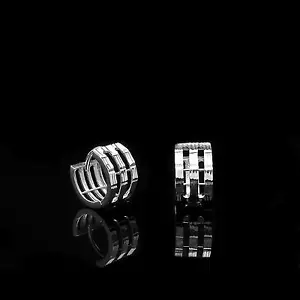 New Huggie Hoop Earrings Solid 14K White Gold Twisted Diamond Cut Design - Picture 1 of 3