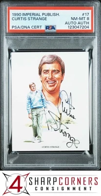 1990 IMPERIAL PUBLISH AMERICAN GOLFER #17 CURTIS STRANGE HOF PSA 8 DNA AUTO AUTH - Image 1 of 2