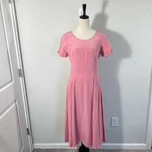 Laura Ashley 100% Silk Pink Midi Dress US Size 8 Short Sleeve Cottage Garden - Picture 1 of 11